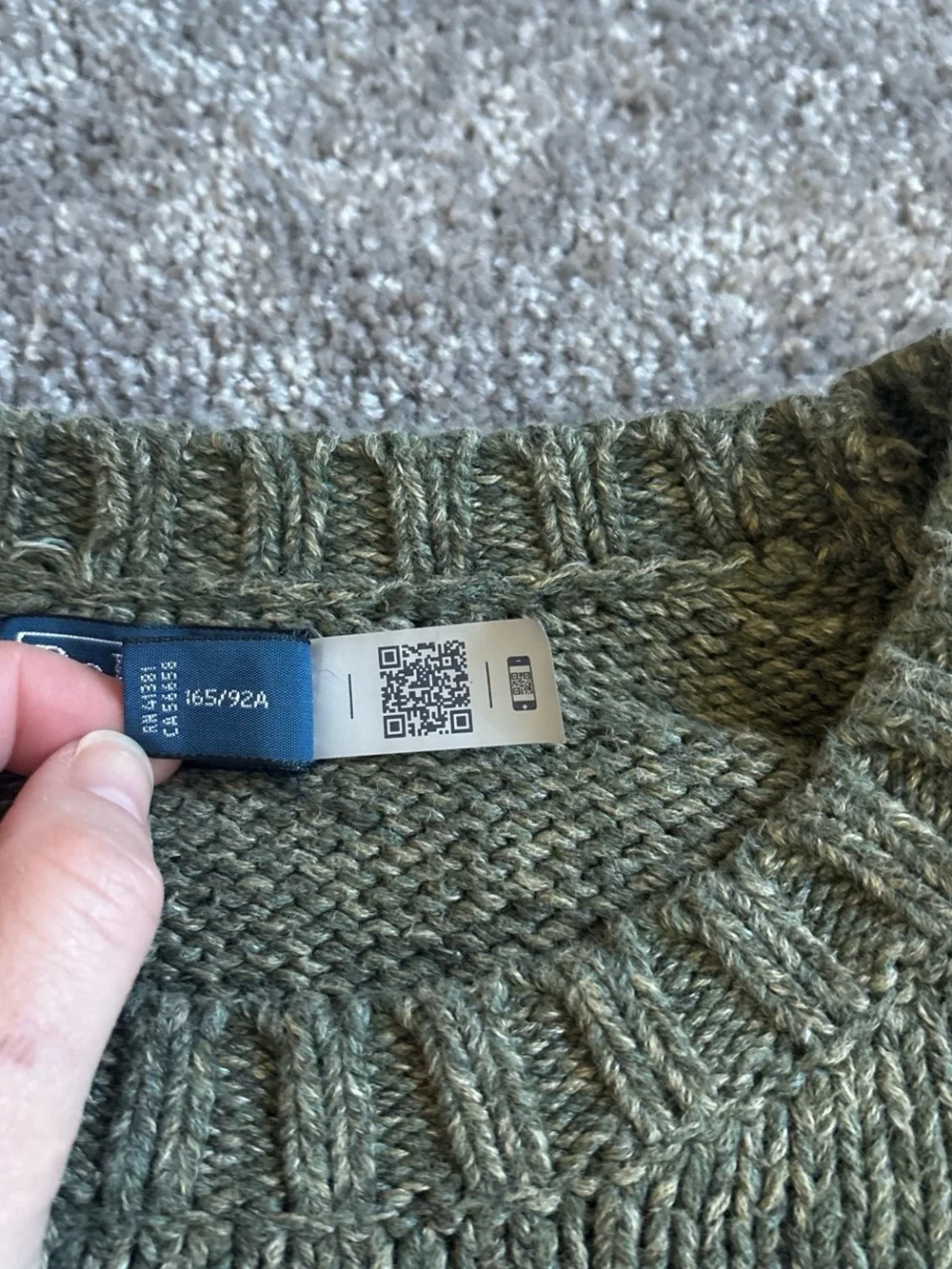 Polo by Ralph Lauren Olive Green Crewneck Sweater with White Logo - Picture 3 of 4